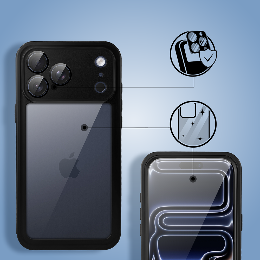 Obudowa wodoodporna do iPhone 17 Pro, pancerna 360°, czarna (2)