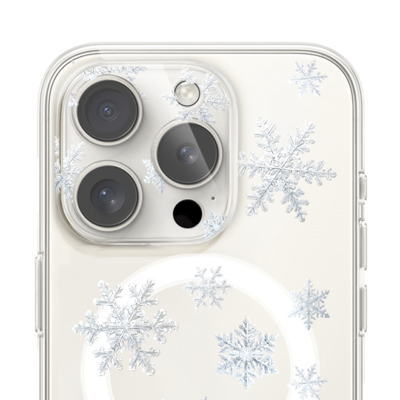 PRO-2Zestaw do iPhone 14 Pro Max: etui, szkło na aparat, ładowarka z osłoną, delikatne płatki śniegu grafiki