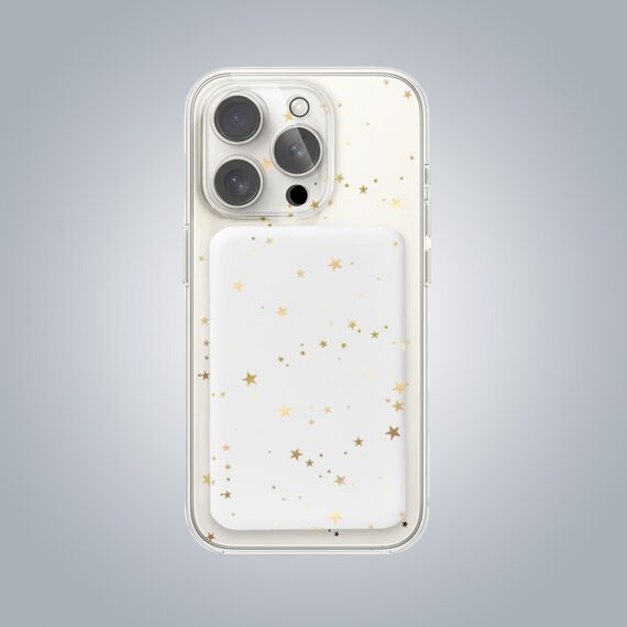 PRO kopia-1Zestaw do iPhone 14 Pro Max: etui, szkło na aparat, power bank, złote gwiazdki grafik