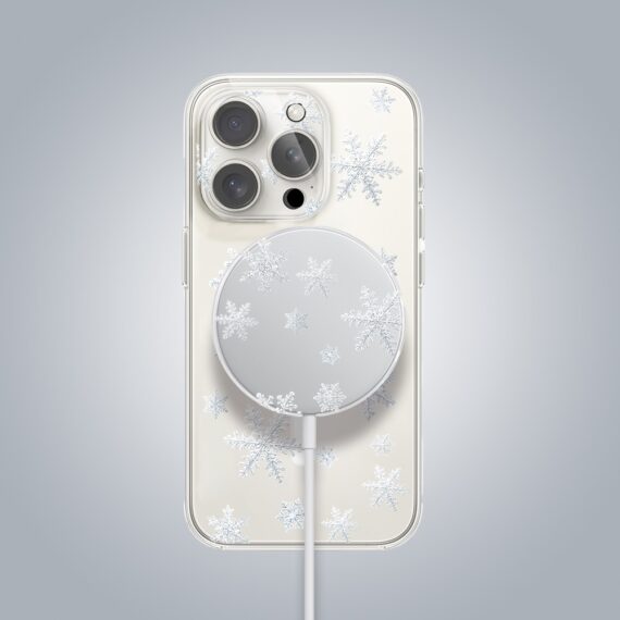 PRO kopiaZestaw do iPhone 14 Pro Max: etui, szkło na aparat, ładowarka z osłoną, delikatne płatki śniegu grafiki