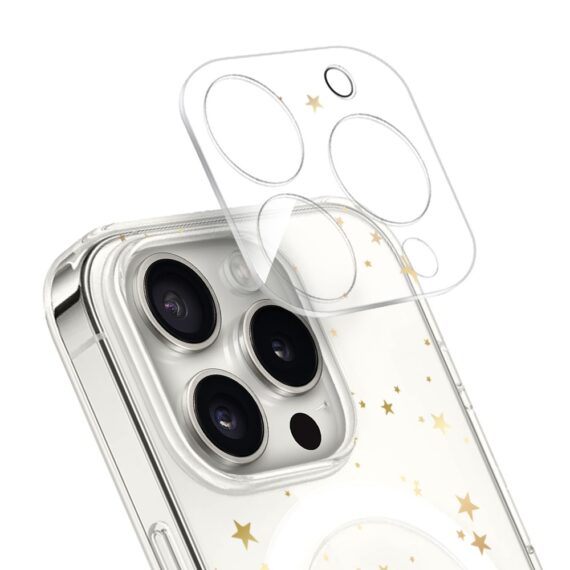 PROZestaw do iPhone 14 Pro Max: etui, szkło na aparat, power bank, złote gwiazdki grafik