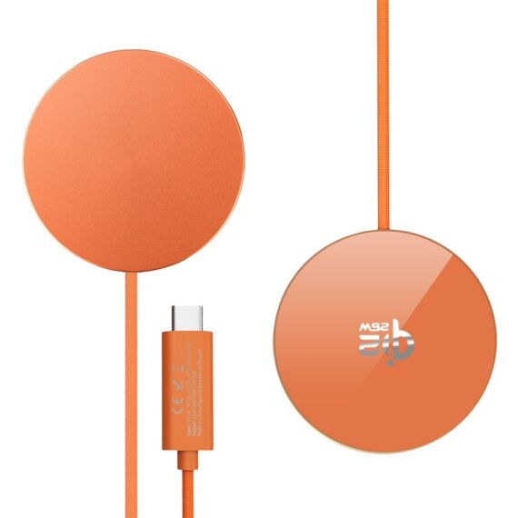 PomarańćzoweŁadowarka magnetyczna do MagSafe iPhone indukcyjna Qi 15W, pomarańczowa