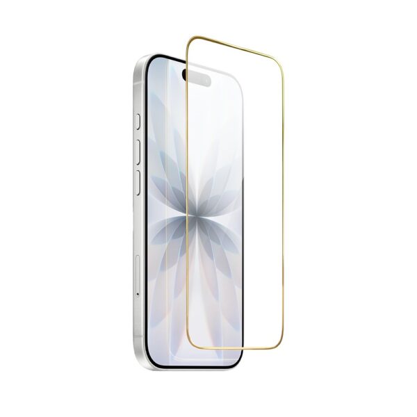 Szkło hartowane 9H do iPhone 17, twarde wzmocnione z metalizowaną złotą ramką1