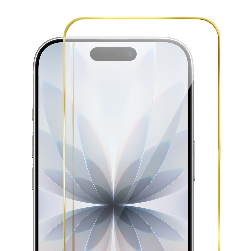 Szkło hartowane 9H do iPhone 17, twarde wzmocnione z metalizowaną złotą ramką3