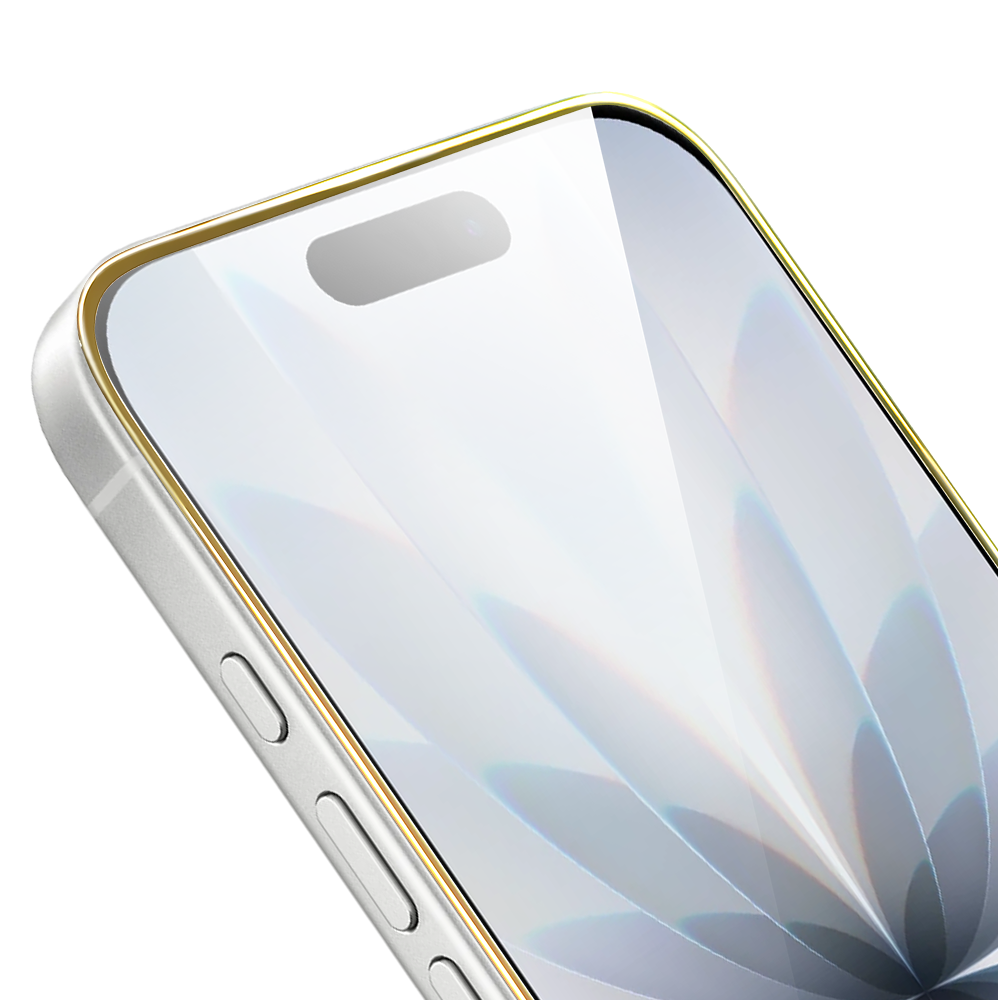Szkło hartowane 9H do iPhone 17, twarde wzmocnione z metalizowaną złotą ramką4