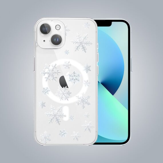 Zestaw do iPhone 13 etui, szkło na aparat, ładowarka z osłoną, delikatne płatki śniegu