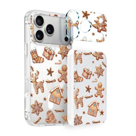 iPhone 17 Pro Max pełne szkło hartowane na cały aparat, kamerę, magia pierniczków Proniebieskie kZestaw do iPhone 17 Pro Max: etui, szkło na aparat, power bank, magia pierniczków