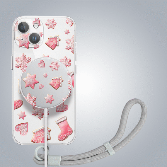 ip 14 ip 13-3Zestaw do iPhone 14 Plus: etui, szkło na aparat, ładowarka z osłoną, różowe pierniczki