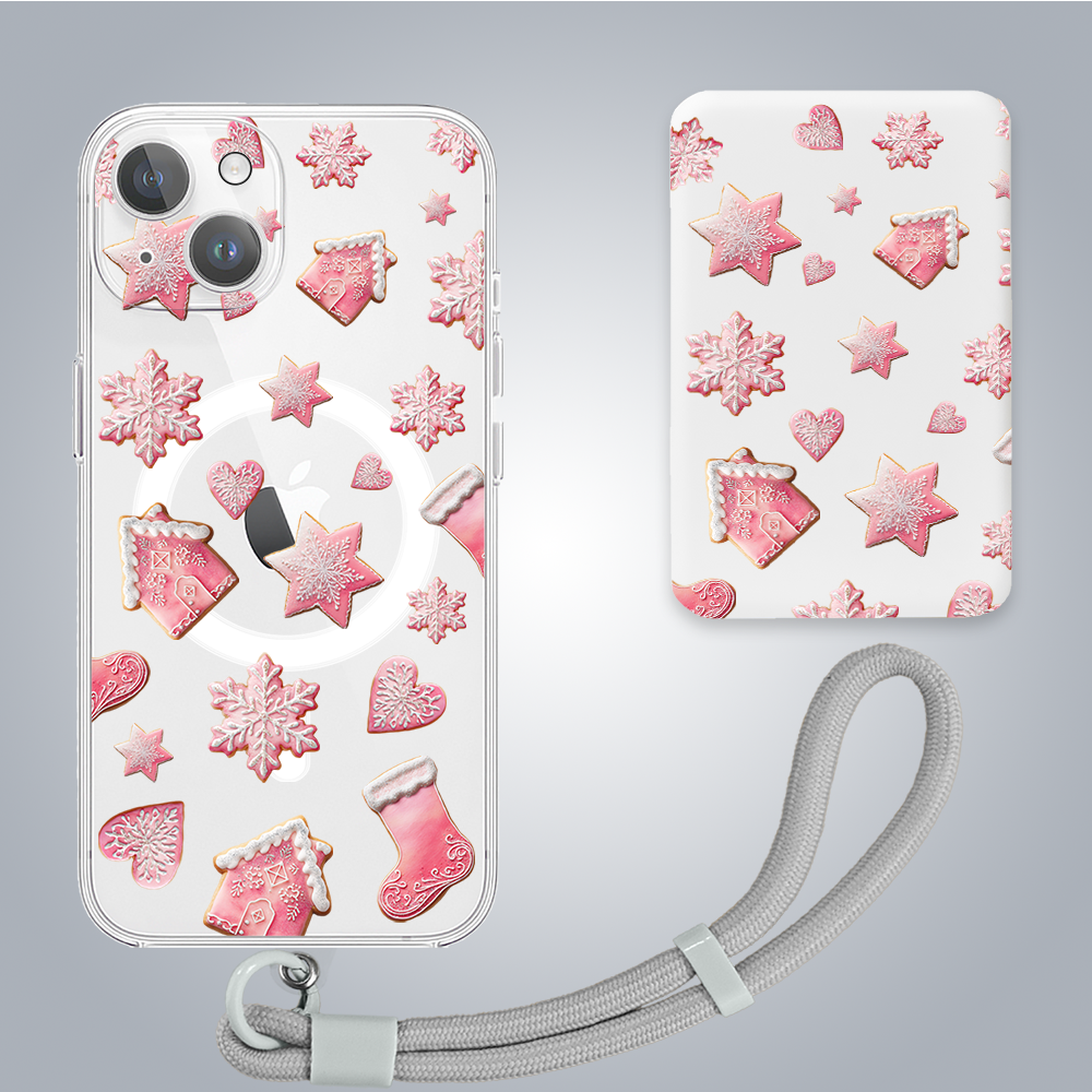 ip 14 ip 13-4Zestaw do iPhone 14: etui, szkło na aparat, power bank, różowe pierniczki