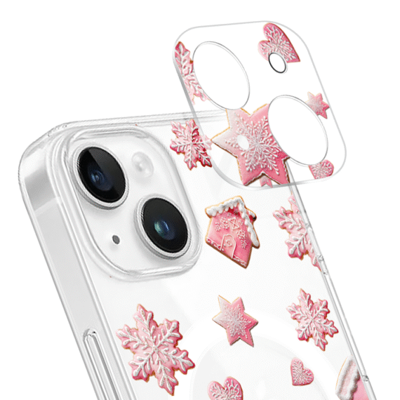 ip 14 ip 13Zestaw do iPhone 14 Plus: etui, szkło na aparat, ładowarka z osłoną, różowe pierniczki