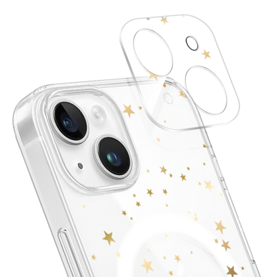 ip 14 ip 13Zestaw do iPhone 14 Plus: etui, szkło na aparat, power bank, złote gwiazdki