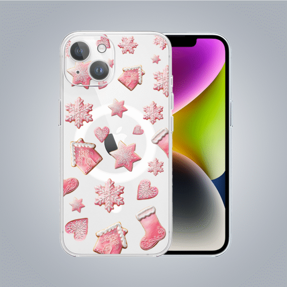 ip 14Zestaw do iPhone 14 Plus: etui, szkło na aparat, ładowarka z osłoną, różowe pierniczki