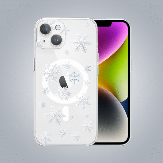 ip 14Zestaw do iPhone 14: etui, szkło na aparat, ładowarka z osłoną, delikatne płatki śniegu