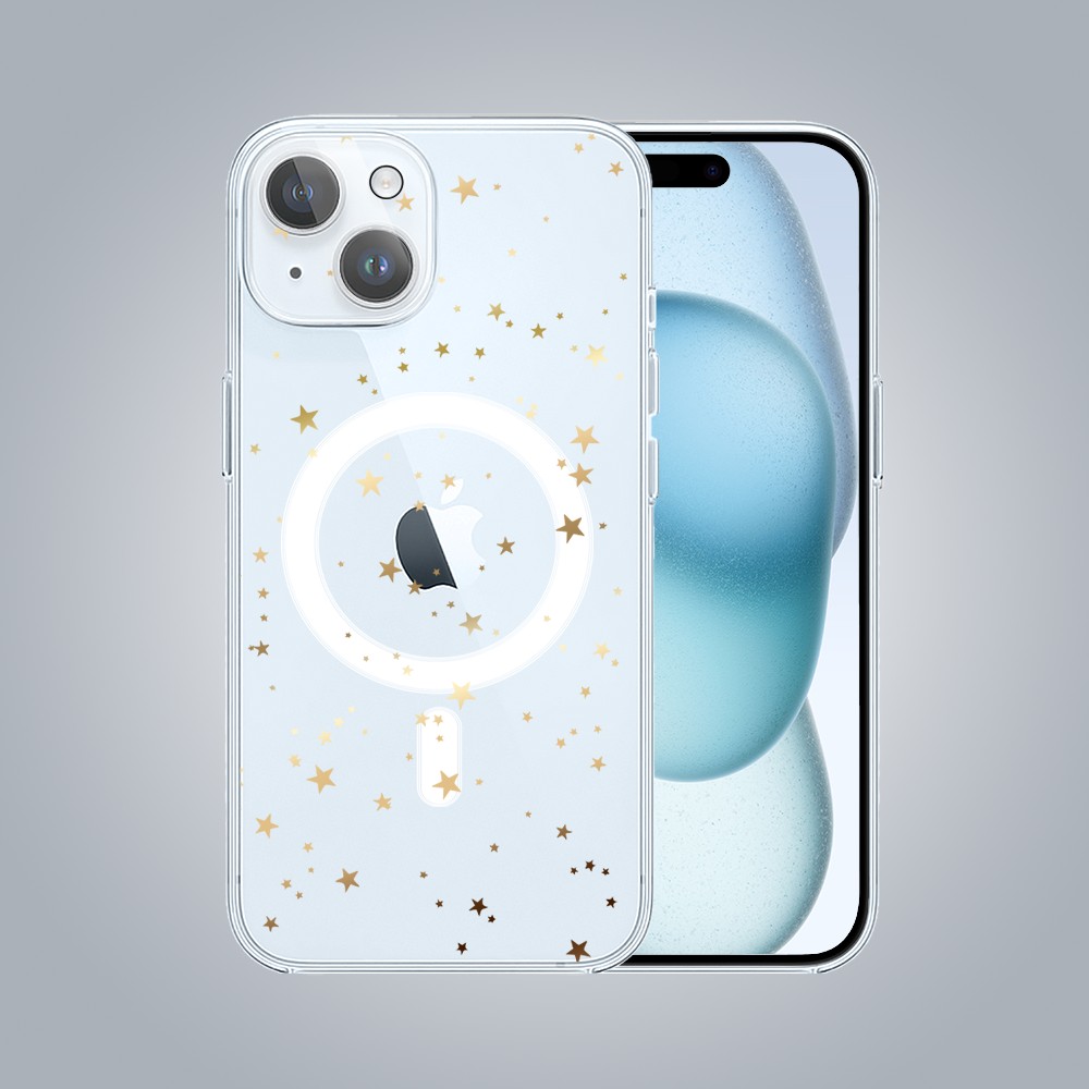 ip 15-1Zestaw do iPhone 15 etui, szkło na aparat, power bank, złote gwiazdki graf