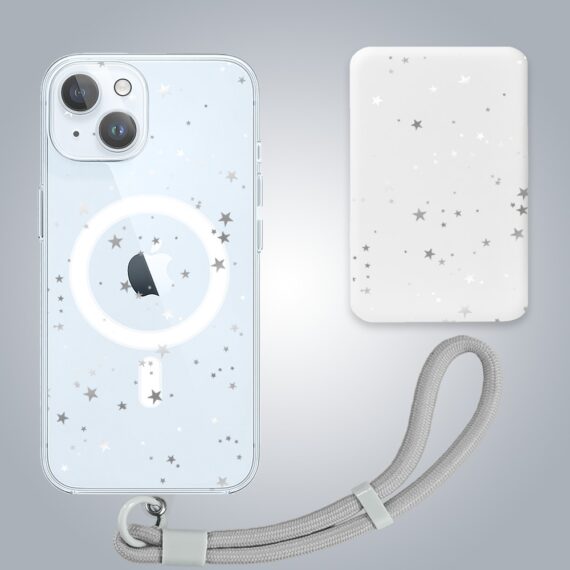 ip 15-5Zestaw do iPhone 15 etui, szkło na aparat, power bank, szampańskie gwiazdki