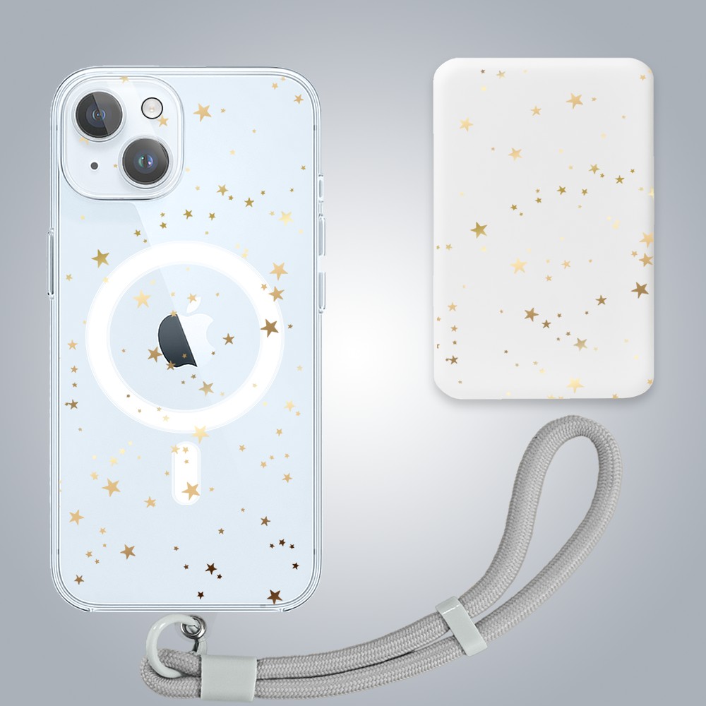 ip 15-5Zestaw do iPhone 15 etui, szkło na aparat, power bank, złote gwiazdki graf