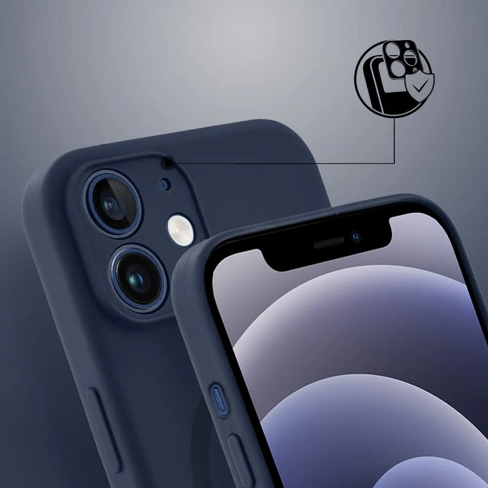 Etui do iPhone 12, silikonowe z MagSafe, mikrofibra soft touch z osłoną na aparat, granatowe (1)