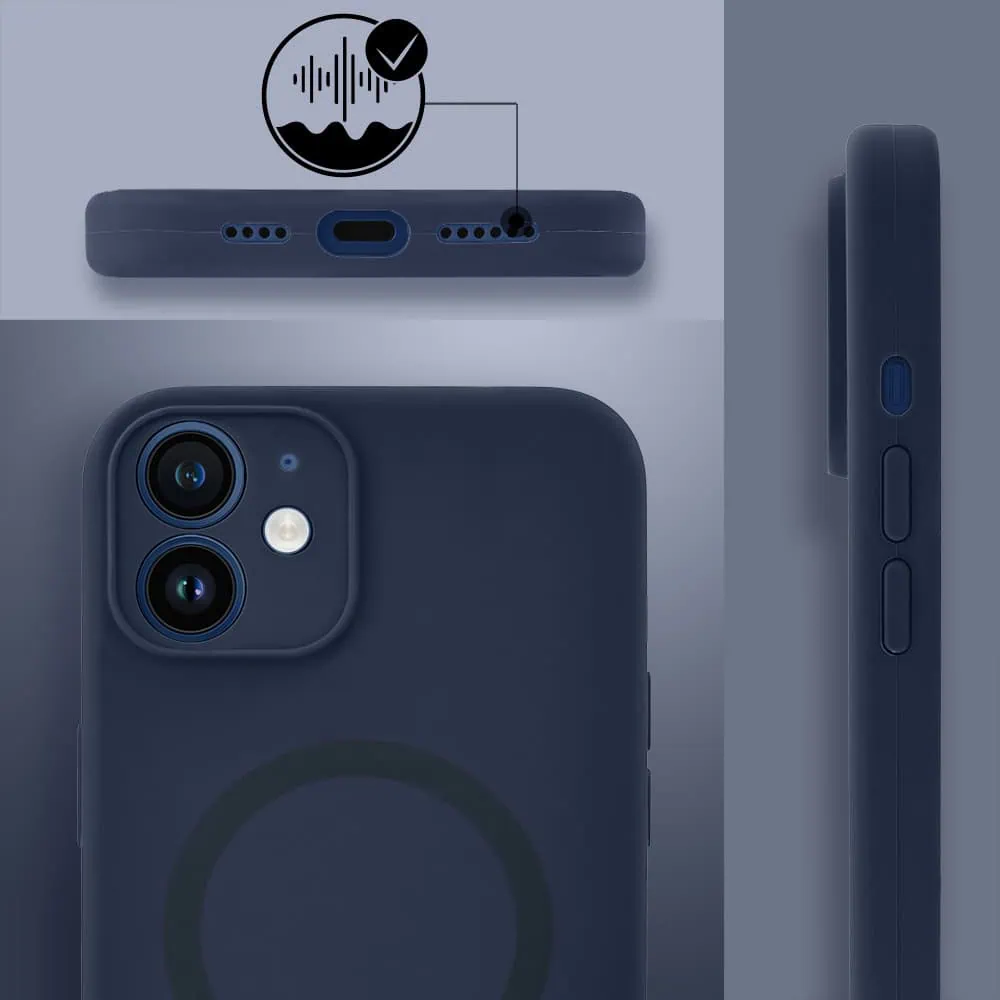 Etui do iPhone 12, silikonowe z MagSafe, mikrofibra soft touch z osłoną na aparat, granatowe (2)