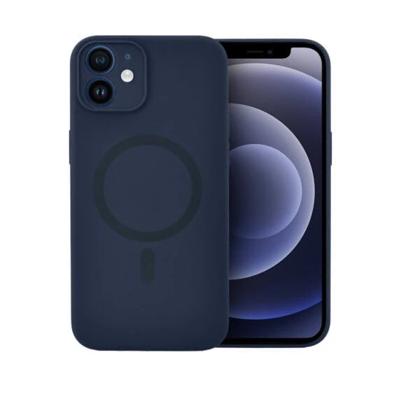 Etui do iPhone 12, silikonowe z MagSafe, mikrofibra soft touch z osłoną na aparat, granatowe (5)
