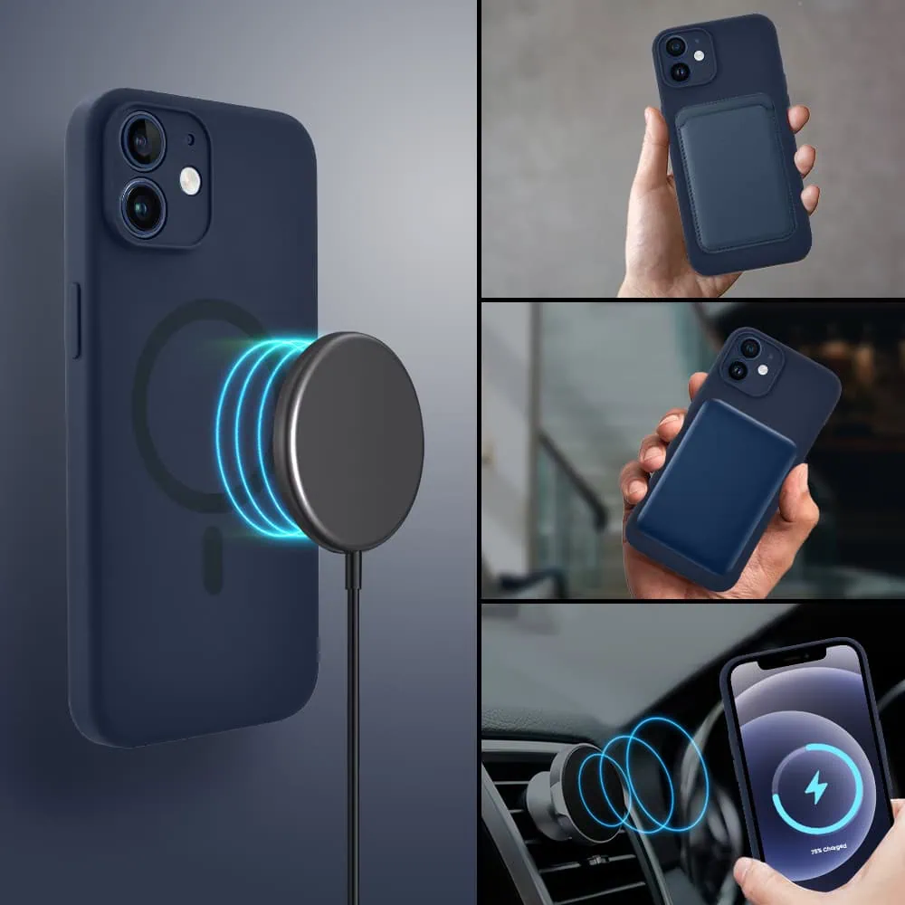 Etui do iPhone 12, silikonowe z MagSafe, mikrofibra soft touch z osłoną na aparat, granatowe (8)