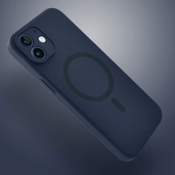 Etui do iPhone 12, silikonowe z MagSafe, mikrofibra soft touch z osłoną na aparat, granatowe (9)