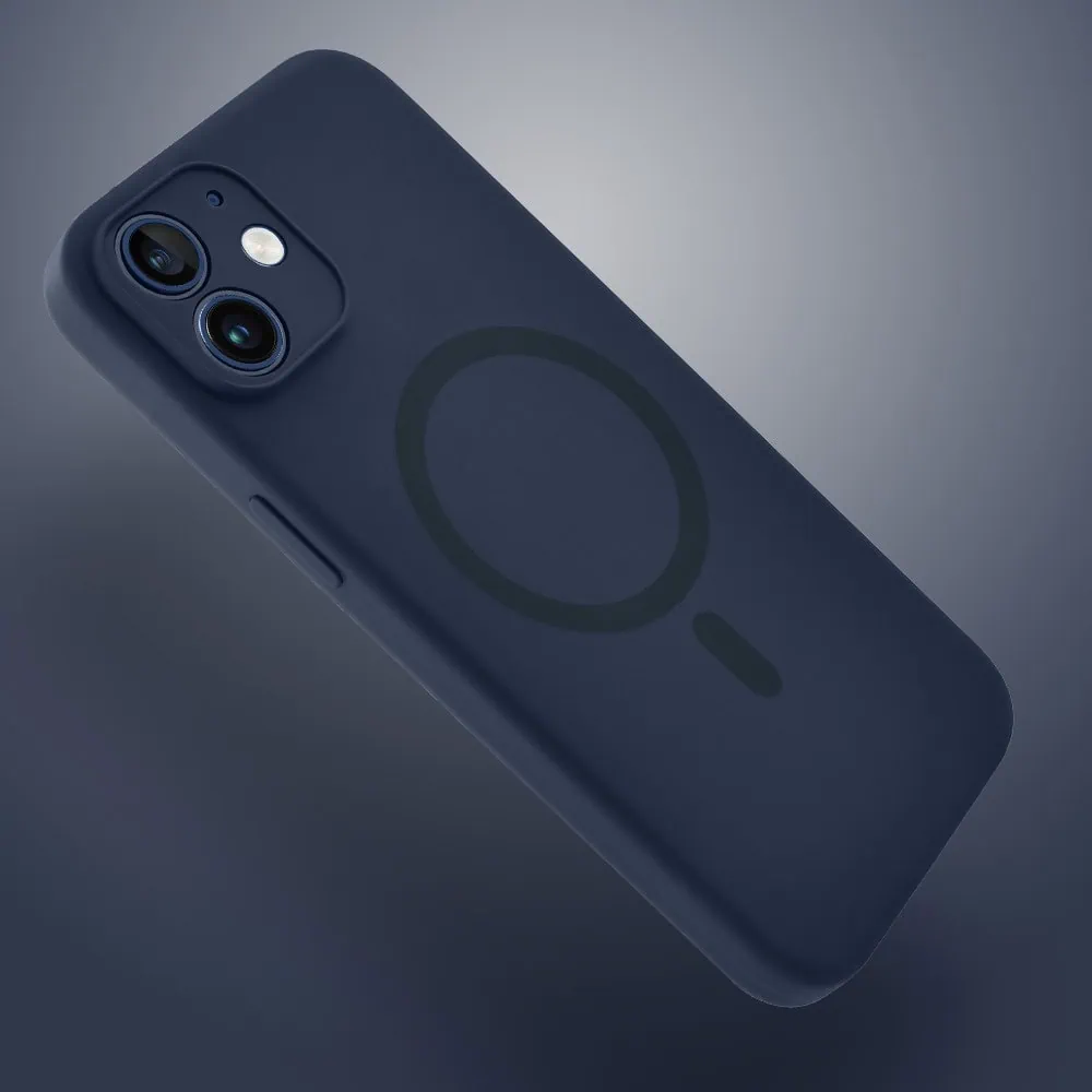 Etui do iPhone 12, silikonowe z MagSafe, mikrofibra soft touch z osłoną na aparat, granatowe (9)