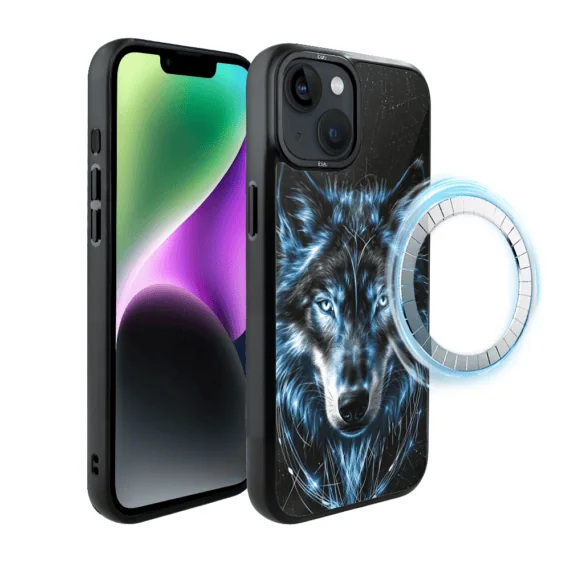 Etui do iPhone 14 IBIZU DropGuard Matt z MagSafe, Wilki, Lodowy wilk (2)