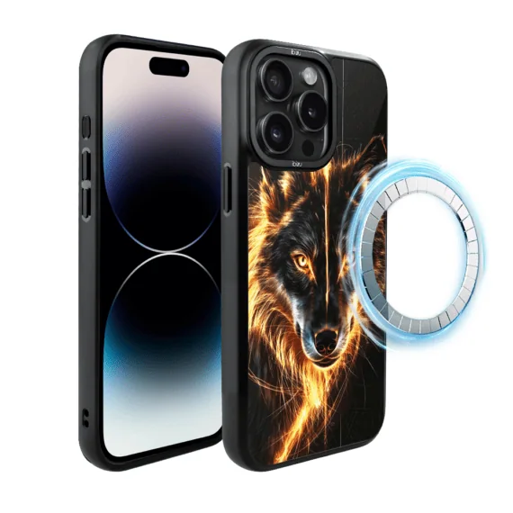 Etui do iPhone 14 Pro Max IBIZU DropGuard Matt z MagSafe, Wilki, Ognisty wilk (2)