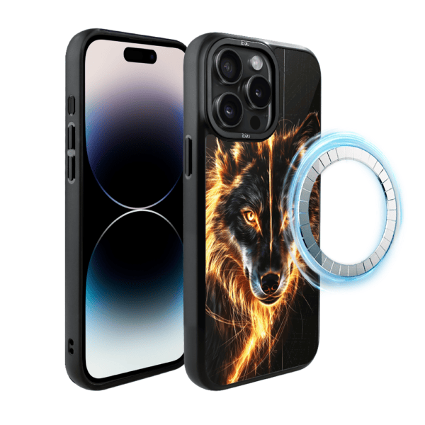 Etui do iPhone 14 Pro Max IBIZU DropGuard Matt z MagSafe, Wilki, Ognisty wilk