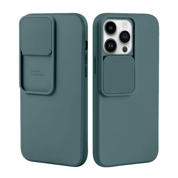 Etui do iPhone 14 Pro Silicone Camera Cover, ruchoma osłona kamery, ciemnozielone1