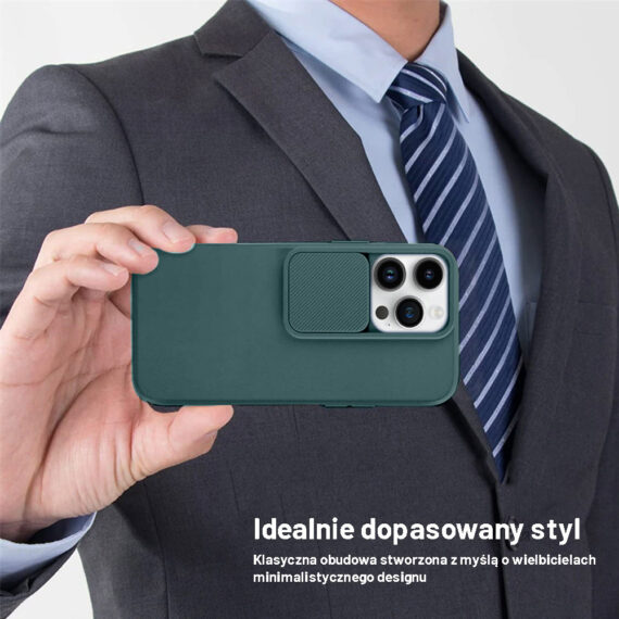 Etui do iPhone 14 Pro Silicone Camera Cover, ruchoma osłona kamery, ciemnozielone2