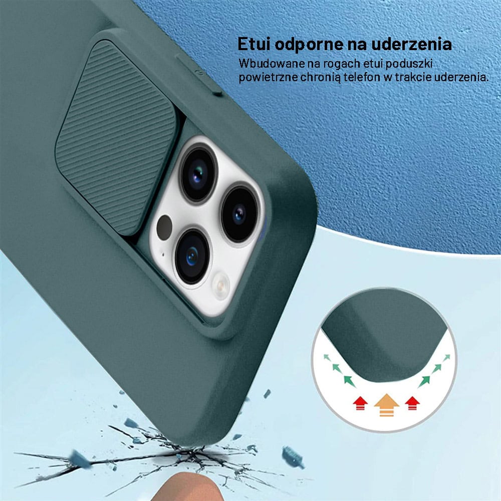 Etui do iPhone 14 Pro Silicone Camera Cover, ruchoma osłona kamery, ciemnozielone3
