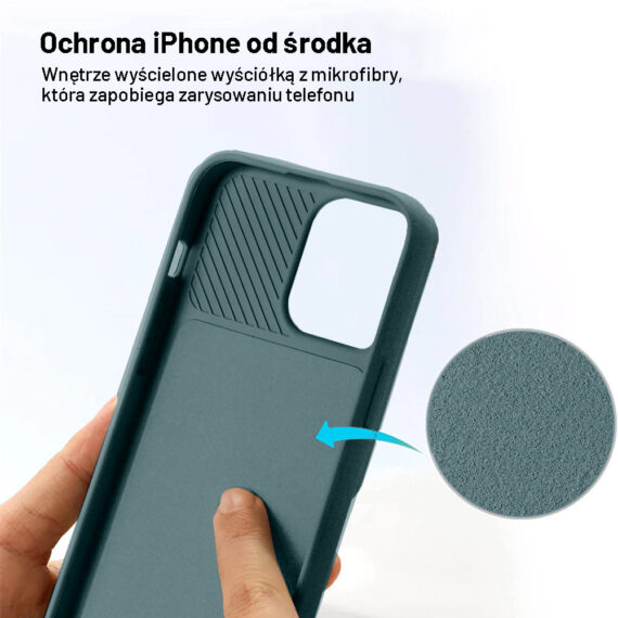 Etui do iPhone 14 Pro Silicone Camera Cover, ruchoma osłona kamery, ciemnozielone4