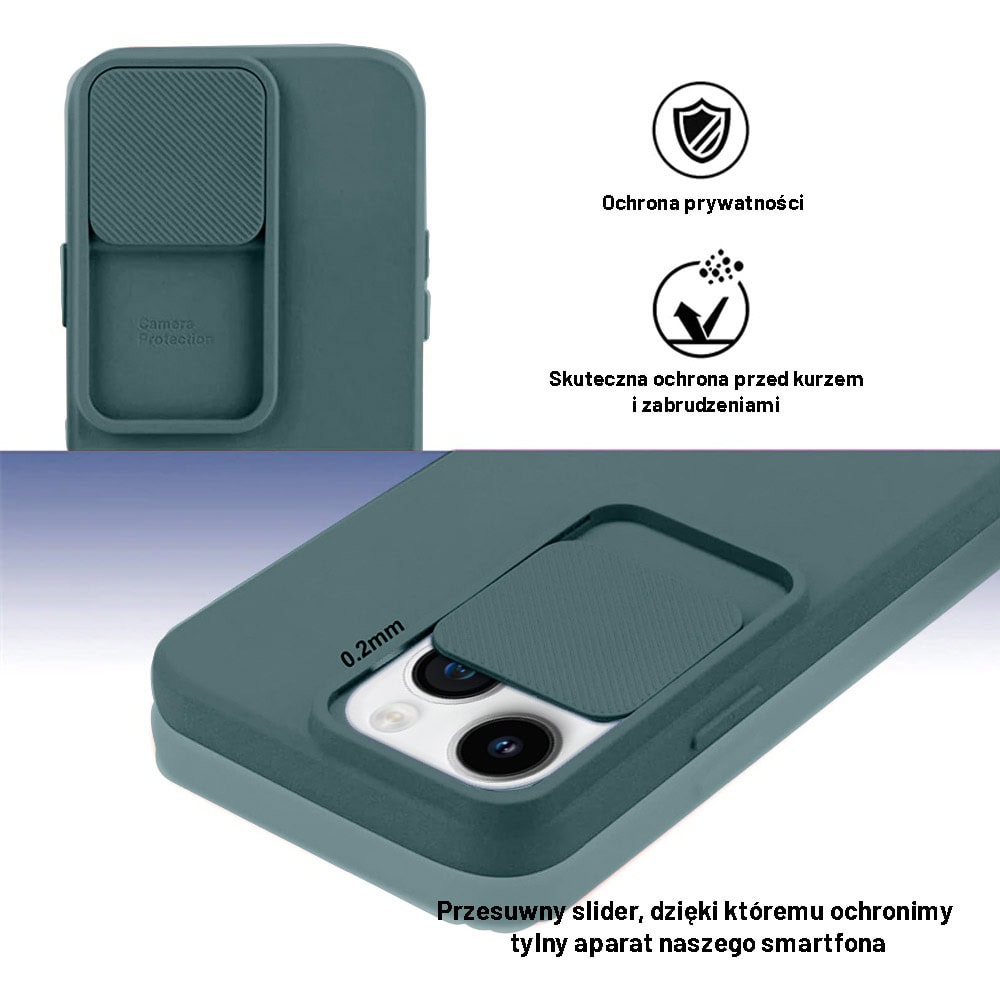 Etui do iPhone 14 Pro Silicone Camera Cover, ruchoma osłona kamery, ciemnozielone5