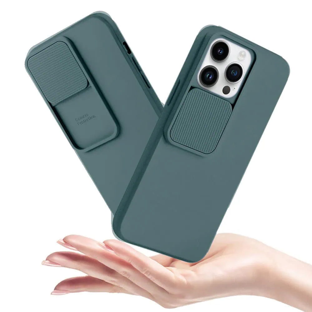 Etui do iPhone 14 Pro Silicone Camera Cover, ruchoma osłona kamery, ciemnozielone6