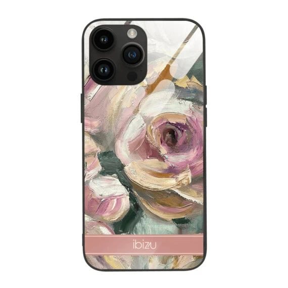 Etui do iPhone 14 Pro, szklany tył, namalowane róże, czarne1