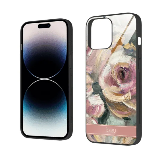 Etui do iPhone 14 Pro, szklany tył, namalowane róże, czarne6