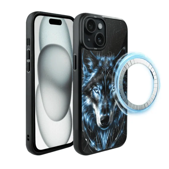Etui do iPhone 15 IBIZU DropGuard Matt z MagSafe, Wilki, Lodowy wilk (2)