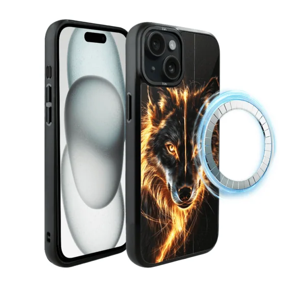 Etui do iPhone 15 IBIZU DropGuard Matt z MagSafe, Wilki, Ognisty wilk (3)