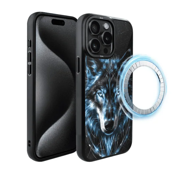 Etui do iPhone 15 Pro Max IBIZU DropGuard Matt z MagSafe, Wilki, Lodowy wilk (3)