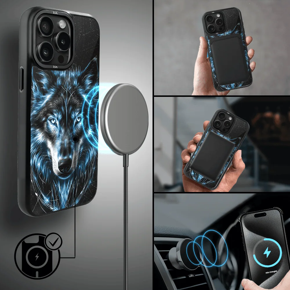 Etui do iPhone 15 Pro Max IBIZU DropGuard Matt z MagSafe, Wilki, Lodowy wilk (6)