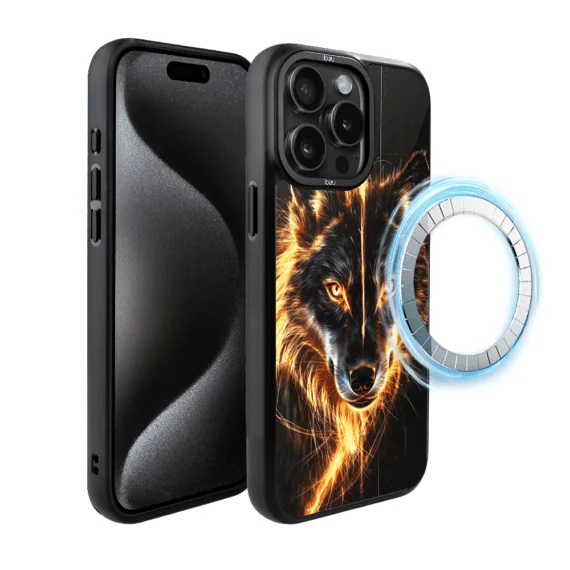 Etui do iPhone 15 Pro Max IBIZU DropGuard Matt z MagSafe, Wilki, Ognisty wilk (2)