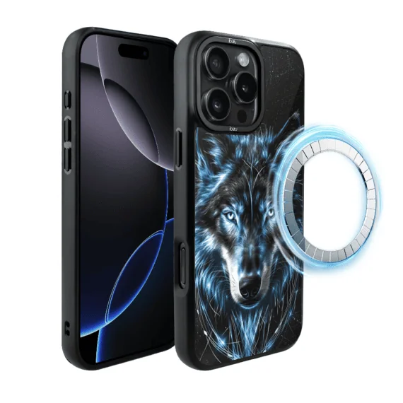 Etui do iPhone 16 Pro Max IBIZU DropGuard Matt z MagSafe, Wilki, Lodowy wilk (2)