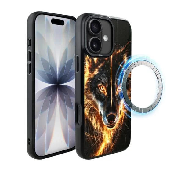 Etui do iPhone 17 IBIZU DropGuard Matt z MagSafe, Wilki, Ognisty wilk (1)