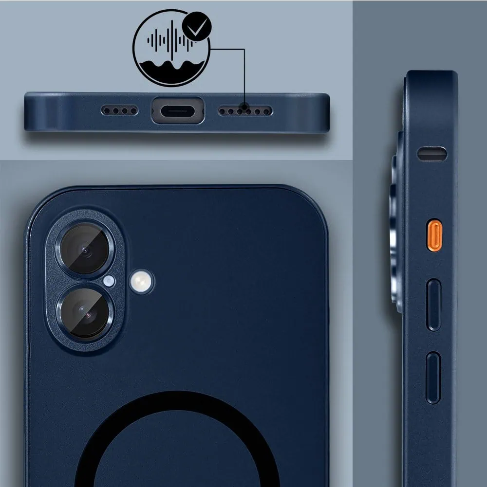 Etui do iPhone 17 Metal Solid MagSafe, pełny tył z metalową ramką i osłoną aparatu, granatowe (8)