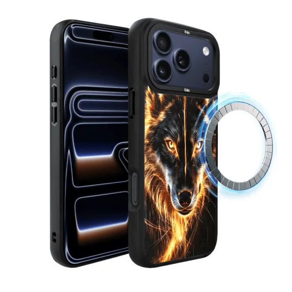 Etui do iPhone 17 Pro Max IBIZU DropGuard Matt z MagSafe, Wilki, Ognisty wilk (3)