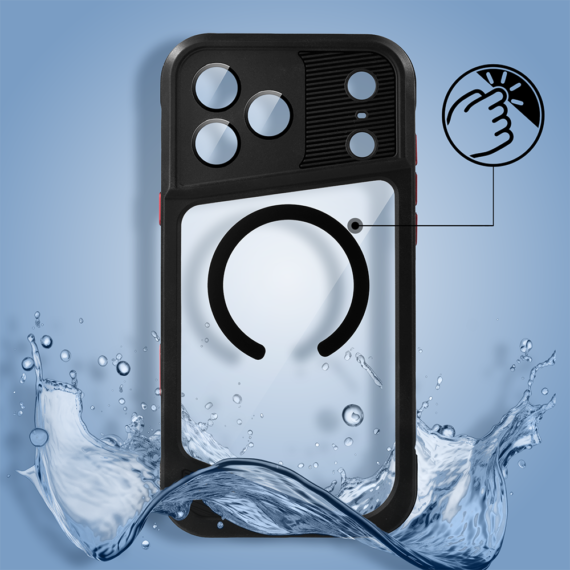 Etui do iPhone 17 Pro Max TOTAL Protect z Magsafe, wodoodporne, metalowe, przeźroczyste, czarne Obszar kompozycji 2