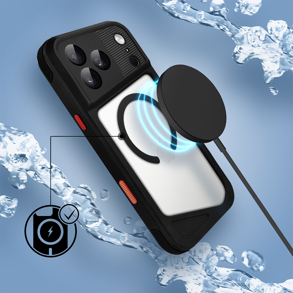 Etui do iPhone 17 Pro Max TOTAL Protect z Magsafe, wodoodporne, metalowe, przeźroczyste, czarne Obszar kompozycji 3