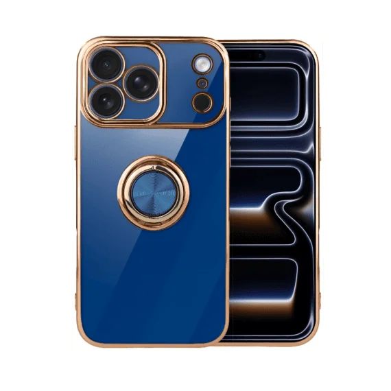 Etui do iPhone 17 Pro Max eleganckie, ze złotym, met uchwytem i zdob, osłona na aparat, granatowe, nowe (10)