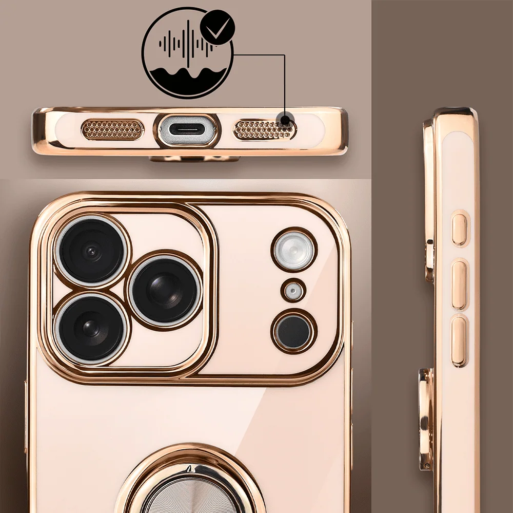 Etui do iPhone 17 Pro Max eleganckie, ze złotym, met uchwytem i zdobieniami, nowe (1)
